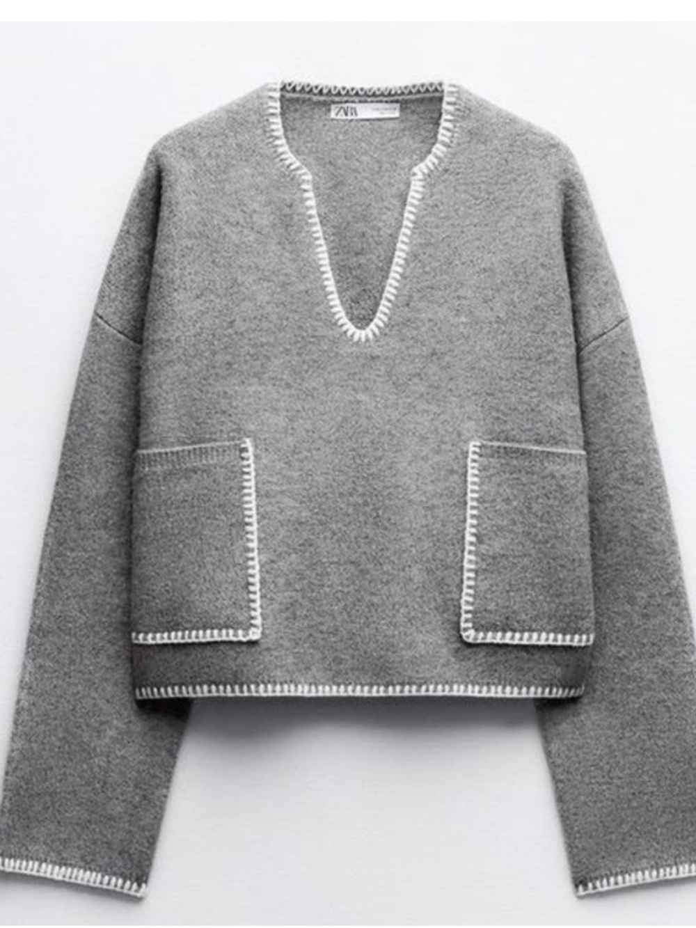 Zara Gray Patch Pocket Sweater XL